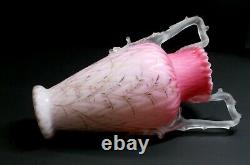 Victorian Era Pink Mop Herringbone Satin Glass HP Vasethorn Handles