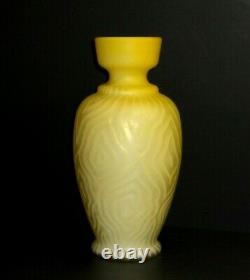 Victorian Era Yellow Mop Satin Art Glass Moire Pattern Vase
