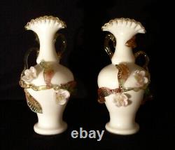 Victorian European Antique Art Glass 3 pc Rose Bowl & Vases