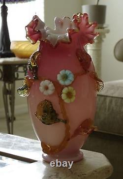 Victorian European Antique Art Glass Ruby Overlay Decorated Vase