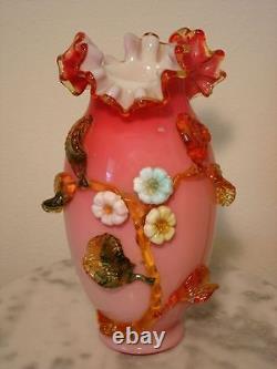 Victorian European Antique Art Glass Ruby Overlay Decorated Vase