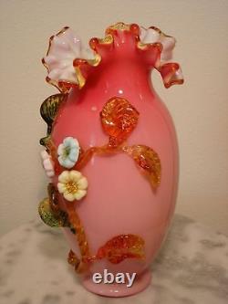 Victorian European Antique Art Glass Ruby Overlay Decorated Vase