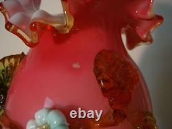 Victorian European Antique Art Glass Ruby Overlay Decorated Vase