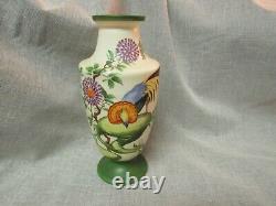 Victorian Fine Mold blown Art Glass Hand Decorated Bird and Flowers/Tree Vase