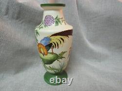 Victorian Fine Mold blown Art Glass Hand Decorated Bird and Flowers/Tree Vase