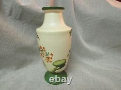 Victorian Fine Mold blown Art Glass Hand Decorated Bird and Flowers/Tree Vase