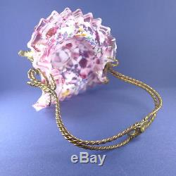 Victorian Floral Basket Antique Art Glass Ormolu Enameled Jewelry Stand