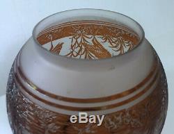 Victorian French Baccarat Acid Etched Crane Birds Satin Glass Oil Lamp Shade