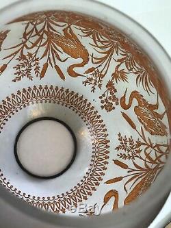 Victorian French Baccarat Acid Etched Crane Birds Satin Glass Oil Lamp Shade