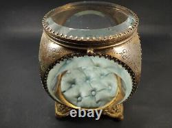Victorian French Palais Royal Ormolu Beveled Thick Glass Jewelry Casket Box