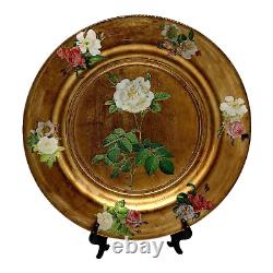 Victorian French Themed Hand Painted White Rose Vintage Art Glass Plate Tray