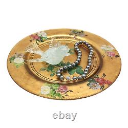 Victorian French Themed Hand Painted White Rose Vintage Art Glass Plate Tray