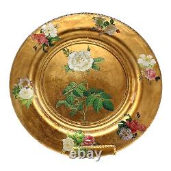 Victorian French Themed Hand Painted White Rose Vintage Art Glass Plate Tray