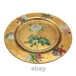Victorian French Themed Hand Painted White Rose Vintage Art Glass Plate Tray