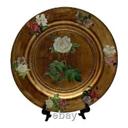 Victorian French Themed Hand Painted White Rose Vintage Art Glass Plate Tray