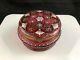 Victorian French Or Bohemian Cranberry Enamel Design Art Glass 5 Dresser Jar