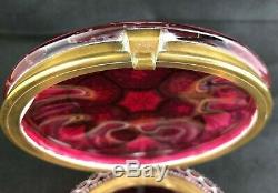 Victorian French or Bohemian Cranberry Enamel Design Art Glass 5 Dresser Jar