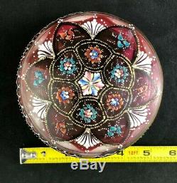 Victorian French or Bohemian Cranberry Enamel Design Art Glass 5 Dresser Jar