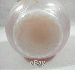 Victorian Frilled Vase White to Cranberry Webbed Herringbone Pattern withEnamel