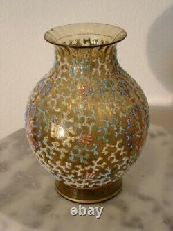 Victorian Fritz Heckert European Multicolor Corolene Art Glass Vase