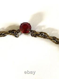 Victorian Gilt Brass Czech Vibrant Ruby Red Glass Necklace By Leo Glass 1930s