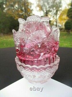Victorian Glass Clarke's Fairy Pyramid Lamp Rosebud Cranberry Applied Petals