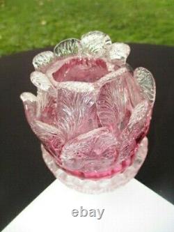 Victorian Glass Clarke's Fairy Pyramid Lamp Rosebud Cranberry Applied Petals