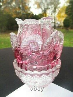 Victorian Glass Clarke's Fairy Pyramid Lamp Rosebud Cranberry Applied Petals