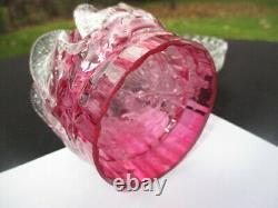 Victorian Glass Clarke's Fairy Pyramid Lamp Rosebud Cranberry Applied Petals