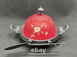 Victorian Glass Pigeons Blood Domed Covered Butter Cheese Dish Hand Painted Victorian Glass Pigeons Blood Domed Covered Butter Cheese Dish Hand Painted