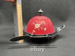 Victorian Glass Pigeons Blood Domed Covered Butter Cheese Dish Hand Painted Victorian Glass Pigeons Blood Domed Covered Butter Cheese Dish Hand Painted