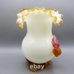 Victorian Glass Vase Applied Acorn Leaf Ruffle Stevens & Williams Style Glows