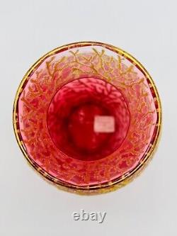 Victorian Glass Vase Coralene Gold Micro-Bead Over Cranberry C1890