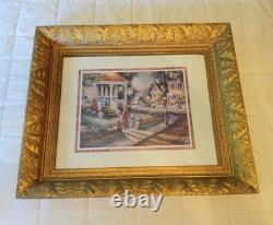 Victorian Gold Oak Leaves and Floral Wood Framed Art Print Behind Glass 26 x