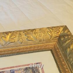 Victorian Gold Oak Leaves and Floral Wood Framed Art Print Behind Glass 26 x