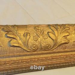 Victorian Gold Oak Leaves and Floral Wood Framed Art Print Behind Glass 26 x