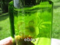 Victorian Green Art Glass Lemonade Pitcher Jug & Tumbler Enamel Blush Dogwood Victorian Green Art Glass Lemonade Pitcher Jug & Tumbler Enamel Blush Dogwood