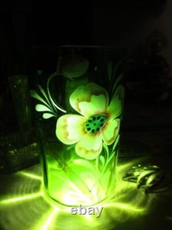 Victorian Green Art Glass Lemonade Pitcher Jug & Tumbler Enamel Blush Dogwood Victorian Green Art Glass Lemonade Pitcher Jug & Tumbler Enamel Blush Dogwood
