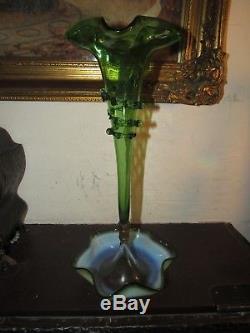 Victorian Green Art Glass RIGAREEE Epergne Opalescent Vase 15.5