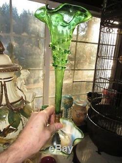 Victorian Green Art Glass RIGAREEE Epergne Opalescent Vase 15.5