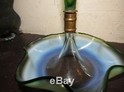 Victorian Green Art Glass RIGAREEE Epergne Opalescent Vase 15.5