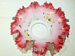 Victorian Hand Blown Hand Painted Crest Edge Brides Bowl 11 1/2