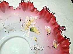 Victorian Hand Blown Hand Painted Crest Edge Brides Bowl 11 1/2