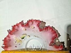 Victorian Hand Blown Hand Painted Crest Edge Brides Bowl 11 1/2