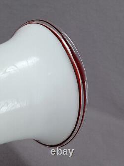 Victorian Hand Blown White Opaline Cranberry & White Swirl Glass Wedding Bell