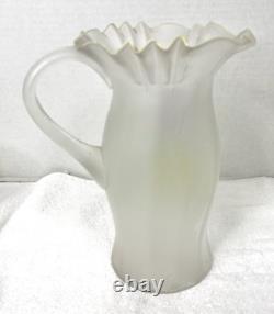 Victorian Hand Enameled Purple Yellow Pansy Blown Glass Pitcher w 4 Glasses