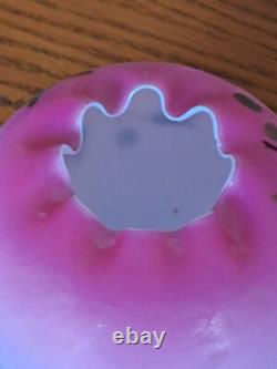 Victorian Hand Painted Floral Pink Fade Art Glass Rose Bowl Vase Crimped Rim Victorian Hand Painted Floral Pink Fade Art Glass Rose Bowl Vase Crimped Rim