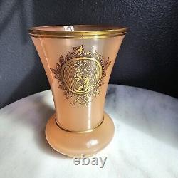 Victorian Handpainted Portrait Vase Peach Opaline Glass Caesar Gold Gilt Antique