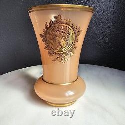 Victorian Handpainted Portrait Vase Peach Opaline Glass Caesar Gold Gilt Antique