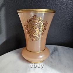 Victorian Handpainted Portrait Vase Peach Opaline Glass Caesar Gold Gilt Antique